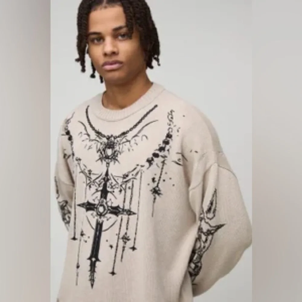 Boxy Gothic Distressed Knitted Jumper